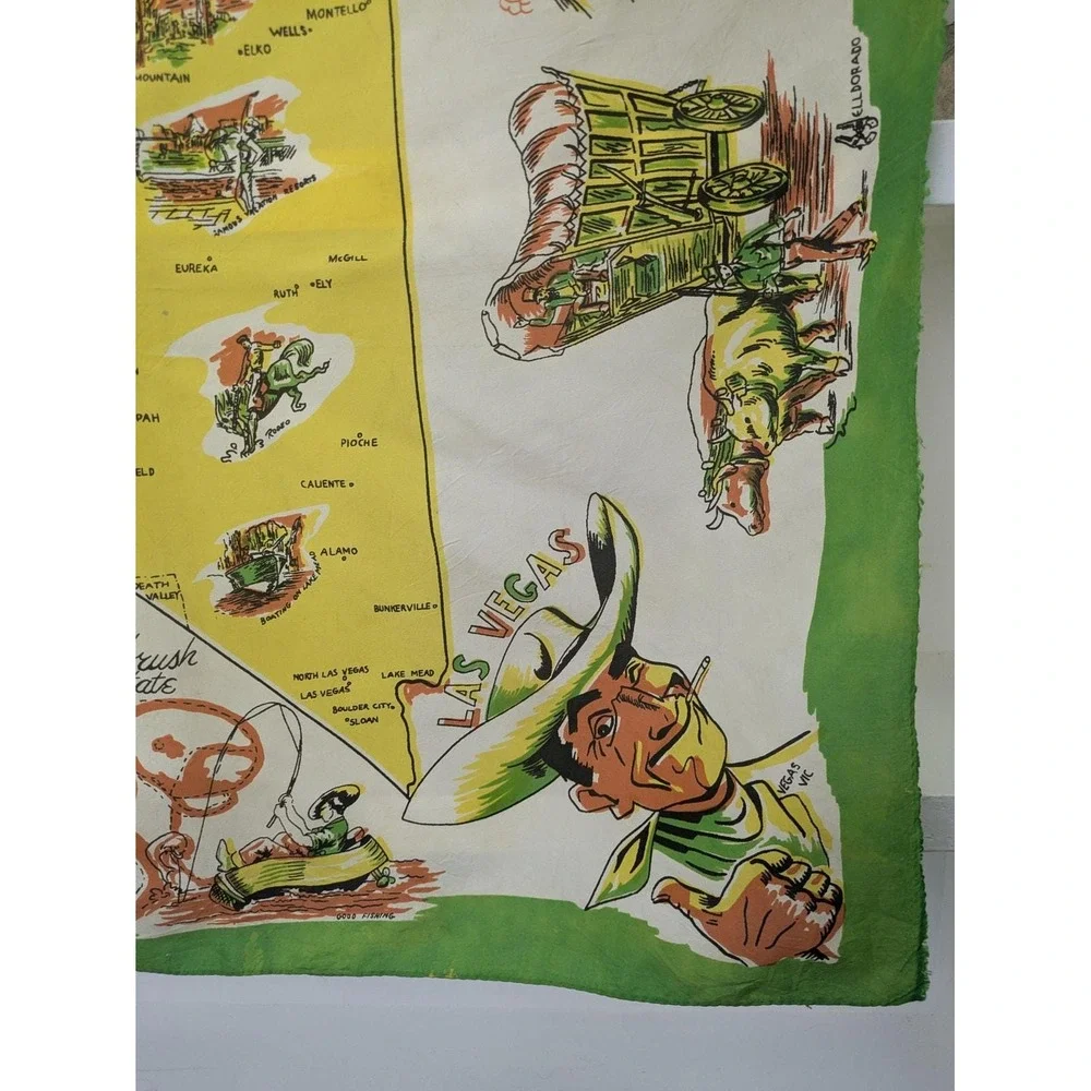 Vintage 1940's Las Vegas Nevada rayon novelty print scarf colorful
